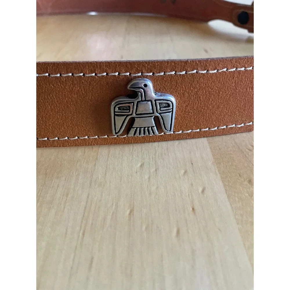 Tan Leather Southwestern Concho Belt Silver Tone Buffalo Thunderbird Sun Size 34